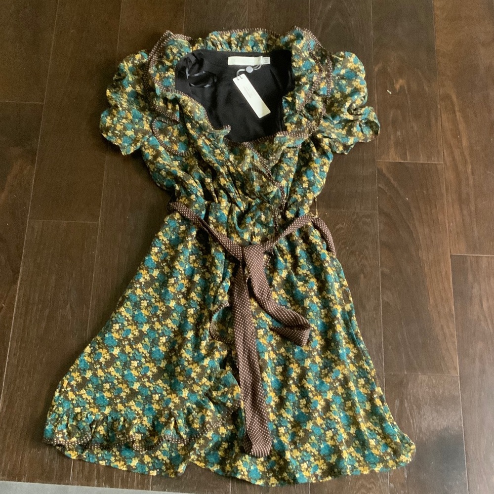new Costa Blanca women’s floral ruffle dress w polka dot sz S